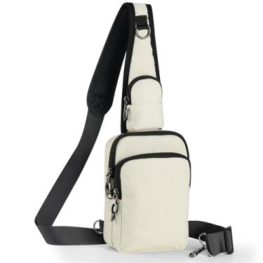 Imagem de Bolsa tiracolo para mulheres, bolsa tiracolo com fecho de zíper, RFID e resistente à água para homens, bolsa de peito pequena para viagens casuais, Bege