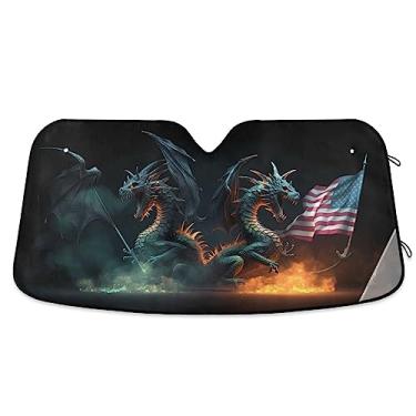 Imagem de Capa de proteção solar de dragão de fogo bandeira da América, persianas de carro para janelas dianteiras, protetor solar para para-brisas de carro, acessórios de verão para carro