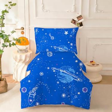 Imagem de SDIII Jogo de cama infantil, espaço sideral, 4 peças, microfibra galáxia, edredom para meninas, meninos, lençol com elástico, lençol de cima, fronha