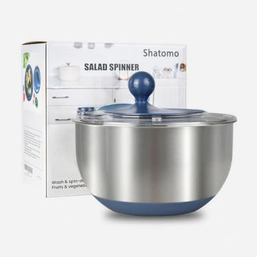 Imagem de Girador de salada de aço inoxidável, giratório de alface de 5,3 litros com base antiderrapante, botão de drenagem e parada, lavadora e secadora de frutas e vegetais