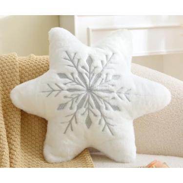 Imagem de MolynnChic Almofada decorativa – Almofada de pelúcia branca com bordado cinza prateado – Almofada macia de inverno para decoração de sofá, quarto e férias
