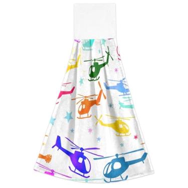 Imagem de Toalhas de mão para pendurar no outono, helicóptero colorido, estrelas brancas, conjunto de 2 toalhas de gravata de banheiro, altamente absorventes, fofas para casa e cozinha, 47 x 35 cm