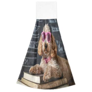 Imagem de Livros de copos poodle engraçados toalhas de mão de primavera com laço para pendurar toalhas de gravata de banheiro altamente absorventes conjunto de 2, toalha de cozinha para decoração de casa 18,2 x