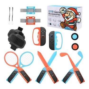 Imagem de Kit de Accesorios Deportivos 18 en 1 para Nintendo Switch 2 de MMOBIEL – Set Familiar para Juegos Deportivos con Raquetas Tenis, Palos Golf, Espadas, Correas para Pierna/Muñeca, Protectores y Más