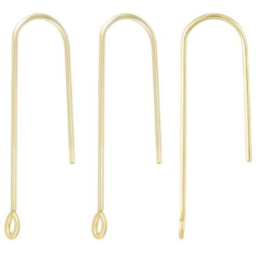 Imagem de Beebeecraft 1 caixa 100 peças de ganchos de brinco banhado a ouro 18 K aço inoxidável cirúrgico 316 U S longo fio de orelha francês com laço horizontal para fazer joias DIY achados
