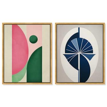 Imagem de Conjunto de 2 arte de parede para sala de estar com estampa geométrica geométrica dourada da Art Remedy, moldura dourada, 61 x 76 cm