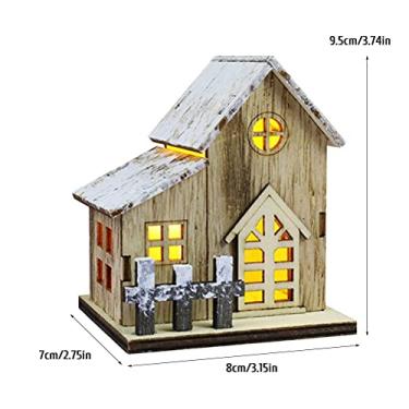Imagem de ZJchao Casa de Madeira Luminosa de Natal, Decoração de Mesa Iluminada por LED Com Cerca retrô e Telhado Coberto de Neve, para Casa, Escritório, Loja, Decoração de árvore de Natal (#2)