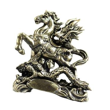 Imagem de MotiveTech Estátua de Cavalo Escultura Ornamental Feng Shui Estatueta de Cavalo em Latão Ornamento para Estante de Livros, Centro de Mesa, Lareira, Escritório, Style F