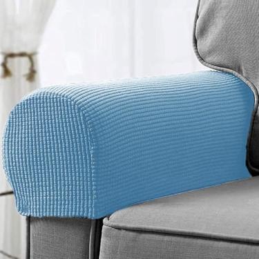 Imagem de CYTJHMD Conjunto de 2 capas de descanso de braço, capas elásticas de poliéster macio, protetor de móveis antiderrapantes para cadeira, sofá, sofá e azul jeans
