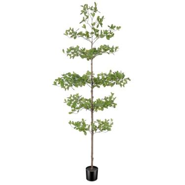 Imagem de FEELEAD Oliveira preta artificial de 1,8 m – árvore falsa sombreada com galhos de madeira natural e folhas verdes realistas, oliveira falsa em vaso de 1,8 m de altura para decoração de casa ou