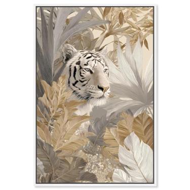 Imagem de Impressão em tela Umber Tiger II Boho Gold Wall Art por Art Remedy, moldura branca, 40 x 61 cm