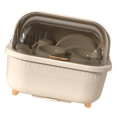 Imagem de GLOGLOW Caixa de Secagem de Prato de Plástico Com Tampa, Escorredor Compacto Multifuncional para Armazenamento de Cozinha e Organização de Armazenamento de Cozinha (Damasco L)