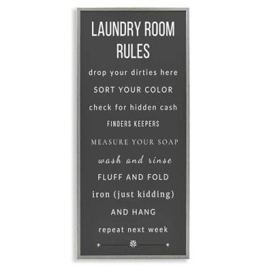 Imagem de Stupell Industries Grey Rules of Laundry Room Arte giclée emoldurada preta, design por Julia Frost, Jenny Faw, 30 x 13