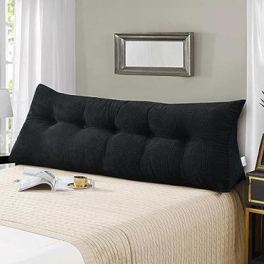 Imagem de BAGASI Almofada de encosto triangular para cabeceira, travesseiro grande de leitura dupla para cama de sofá-cama, almofada de almofada de assento de cunha com capa removível, preta, 180 x 50 x 23 cm