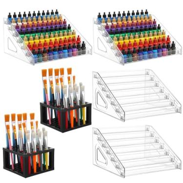 Imagem de Rack organizador de tinta acrílica transparente com 2 peças de suporte de pincel, organizador de tubo de tinta acrílica de 7 camadas, organizadores de artesanato de encaixe e armazenamento para