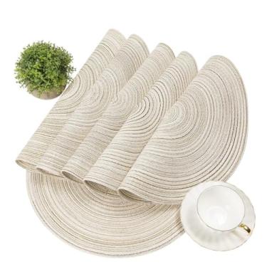 Imagem de Jogo Americano Redondo 4 ou 8 Peças em Algodão e Linho – Lugar Americano Mesa Posta para Jantar e Decoração (B1038-KIT8)