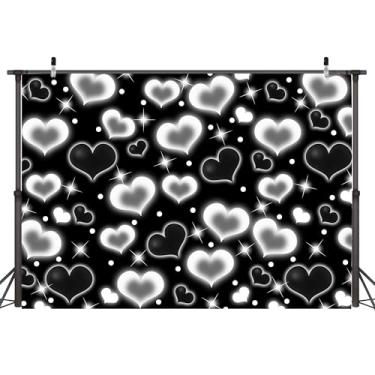 Imagem de Art_Angels Cenários de fundo de coração preto, 20 x 15 m, fundo dos anos 90 para sessão de fotos, faixa de dia dos namorados, adereços de aniversário, banners para festas românticas