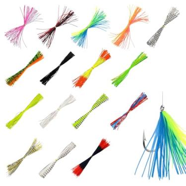 Imagem de NIIIYTYB Kit de 16 cores de saias de borracha para pernas giratórias e materiais de amarração de moscas para iscas de pesca, acessórios de isca giratória e suprimentos de pesca faça você mesmo, 640