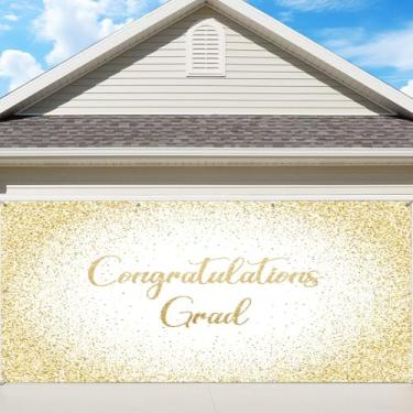 Imagem de OERJU 2025 Formatura Garagem Porta Banner Decorações Ouro e Branco Parabéns Grad Garage Door Cover Parabéns Formatura Festa Decoração Suprimentos Interior Exterior Capa de Parede Poliéster Mural 2,1 x