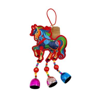 Imagem de shamjina Enfeite de cavalo para o Ano Chinês, pingente para espelho retrovisor de carro, tradicional de desenho animado para bolsa, para o Ano, Bordado Vermelho, Sinos