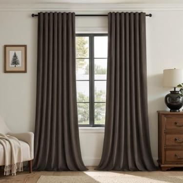 Imagem de Cortinas blecaute de veludo acastanhado 2 painéis luxuosas elegantes boêmias decorativas para casa com ganchos para sala de estar marrom escuro blackout painéis de cortina de janela com isolamento