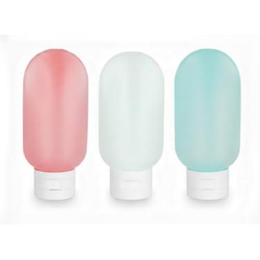 Imagem de Kit Viagem com 3 Frascos de 60ml Cada, Antivazamento de Silicone para Shampoo e Cosméticos e Necessaire Transparente