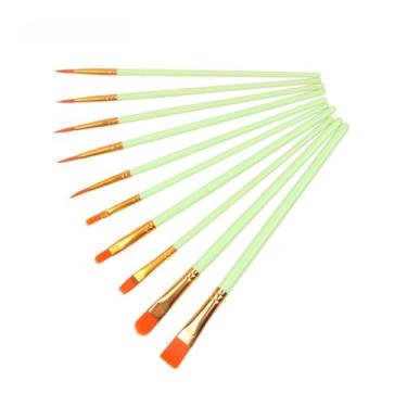 Imagem de Conjunto de pincéis, 10 pincéis de acrílico, pincéis de ponta redonda, adequado para pintura a óleo, aquarela, etc., materiais de arte (verde menta)