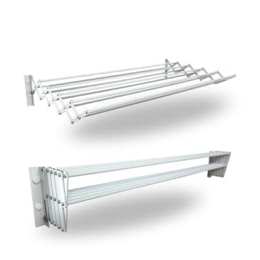 Imagem de Varal Sanfonado de Parede em Ferro 5 Espaços Retrátil e Dobrável, 80x23x75 cm, Ideal para Apartamento, Lavanderia e Banheiro, Resistente e Economiza Espaço