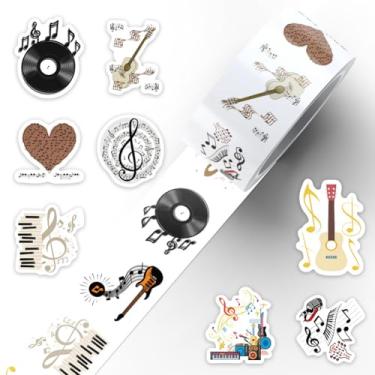 Imagem de Adesivos de música, 500 peças, notas musicais, guitarra, piano, rolo, adesivos, desenhos animados à prova d'água, autoadesivos, decorativos para envelopes, embrulho de presente