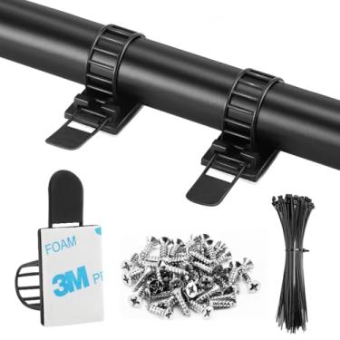 Imagem de Correias de cabo adesivas, organizador de abraçadeiras de cabo de nylon ajustável com fita adesiva forte, parafuso extra e orifício para gestão de cabos de fixação sólida, Medium - 100pcs, Black