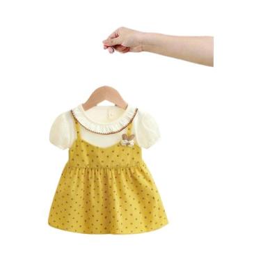 Imagem de Vestido Floral De Renda Para Meninas Com Decote Redondo, Manga Bufante