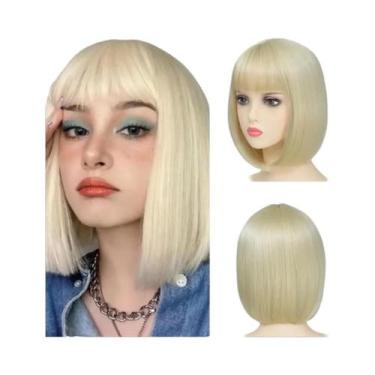 Imagem de Peruca Sintética Curta E Lisa Para Mulheres, Estilo Bob Preto Com Fran