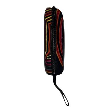 Imagem de Porta-moedas Panamá Mola de couro pequeno com zíper colorido padrão étnico organizador de lápis de maquiagem para viagem, Preto - Mola