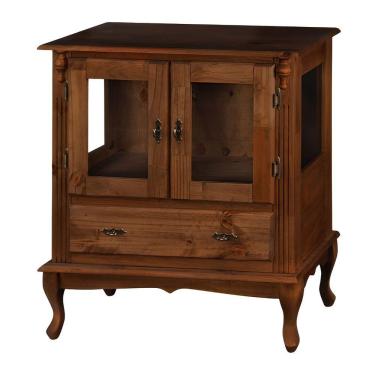 Imagem de Cristaleira De Madeira 2 Portas 1 Gaveta Vidros Na Lateral Pés Luiz Xv