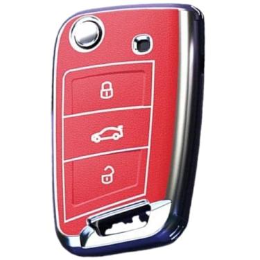 Imagem de Capa de couro TPU para chave de carro compatível com VW Golf 7 MK7/Tiguan MK2 compatível com Seat Ibiza/Leon FR 2/Ateca/Altea compatível com Skoda Octavia A7(Red case)