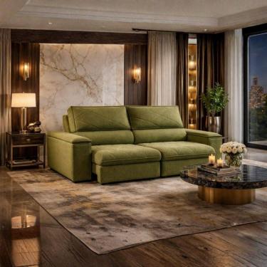 Imagem de Sofá Retrátil Reclinável Mônaco 2,10 Metros Bouclê Verde
