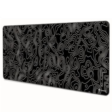 Imagem de Mouse Pad Gamer Grande Profissional 90x40 SPEED Não Desliza Borda Costurada Curva Nível Terreno Topográfico Preto Branco Titorion (Preto)