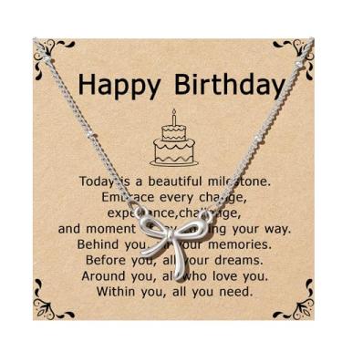 Imagem de QILMILY Colar de laço delicado para mulheres - gargantilha fofa banhada a ouro 14K, pingente de laço minúsculo, presente para adolescentes, presentes de amigos para mulheres, presentes de aniversário