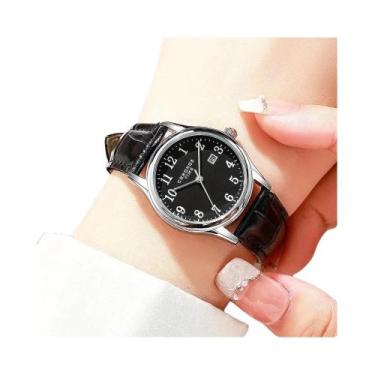 Imagem de Relógio De Pulso Feminino À Prova d'Água Em Couro Quartz Com Aço Inoxi