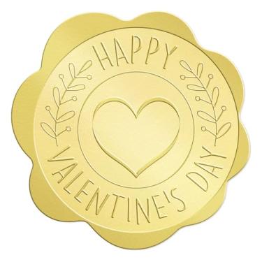 Imagem de Adesivos de Feliz Dia dos Namorados - Selos de Envelope de Cera em Relevo Dourado de 3,8 cm, Adesivo de Folha Dourada para Presente, Etiquetas, Cartões de Saudações, Lembranças de Festa, Autoadesivo