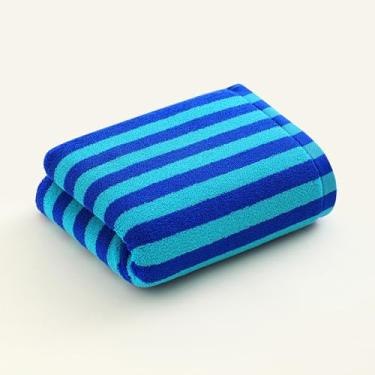 Imagem de Toalha listrada de algodão puro toalha de banho espessa macia absorvente toalha de banho grande para casa 40 x 90 cm (turquesa e azul profundo)