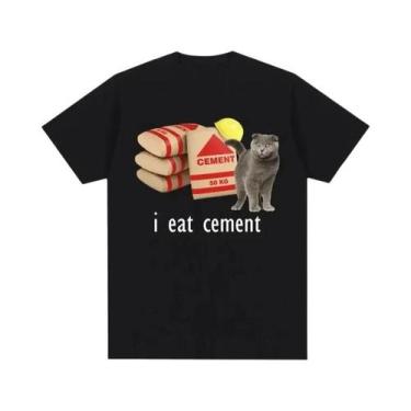 Imagem de Camiseta Feminina Engraçada Com Estampa De Gato Maldito I Eat Cement, 