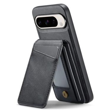 Imagem de Generisch Capa de couro para Google Pixel 9 Pro XL / 9 Pro / 9, capa com suporte para cartão de sucção magnético, compatível com carregamento sem fio, capa de telefone removível (preta, 9 Pro)