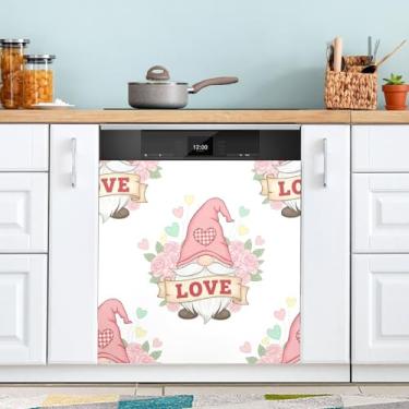 Imagem de ATTX Capa magnética para lava-louças padrão de gnomos dos namorados | Adesivo decorativo de eletrodomésticos de 58 x 66 cm para armários domésticos e eletrodomésticos #250
