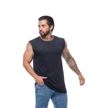 Imagem de Regata Masculina Canelada Bege Modelo Americano Algodão - Volgue, Pret