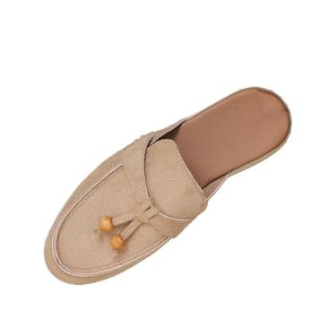Imagem de Sapatilhas femininas enfeitadas com design de inspiração étnica, meia pantufa confortável para uso casual, Caqui, 35