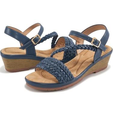 Imagem de Aomigoct Sandálias femininas estilosas: sandálias plataforma femininas com tiras confortáveis - sapatos casuais de verão para caminhada e casamento, Azul, 35
