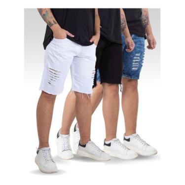 Imagem de Kit 2 Bermuda Jeans Masculina Rasgada Destroyed Moda Verão Tendência L