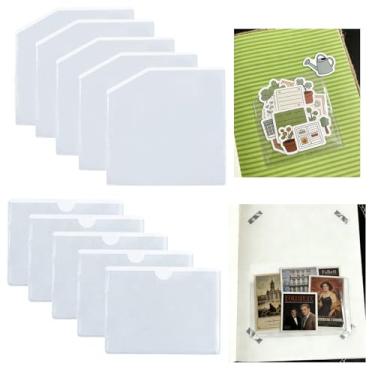 Imagem de KAKUPPA 10 bolsos adesivos para agendas, capas de bolso autoadesivas transparentes para cadernos, bolsa de armazenamento de adesivos para fichário de scrapbook, acessórios de diário de viagem para