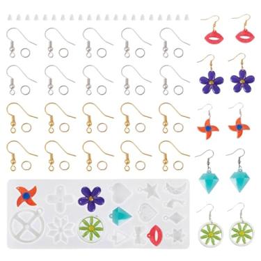 Imagem de Brincos faça-você-mesmo moldes de resina flor cata-vento molde de silicone com anéis de salto, porcas de orelha, ganchos de latão para brincos, pingente, chaveiro, fabricação de joias, 180 x 71 x 6 mm